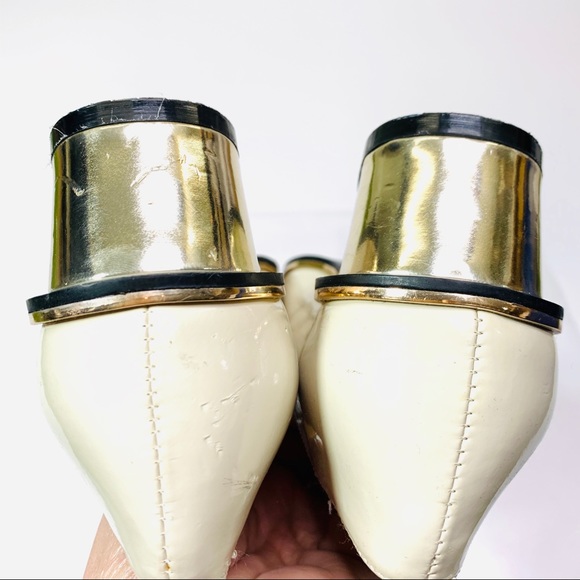 ASOS Maryjane Low Heel Shoes Cream Gold Black - Picture 6 of 8